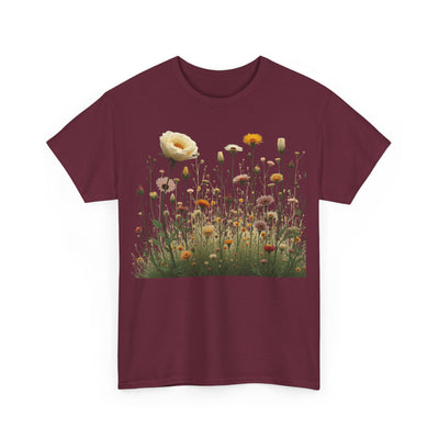 Wildflowers and White Roses, Graphic T-Shirts for Women, Floral Shirt, Womens Short Sleeve, Ladies Graphic Tees #5041TTS