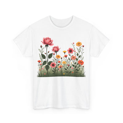 Wildflowers and Pink Roses, Graphic T-Shirts for Women, Floral Shirt, Womens Short Sleeve, Ladies Graphic Tees #5020TTS