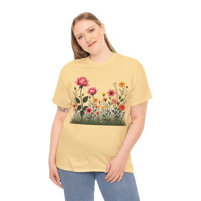 Wildflowers and Pink Roses, Graphic T-Shirts for Women, Floral Shirt, Womens Short Sleeve, Ladies Graphic Tees #5020TTS