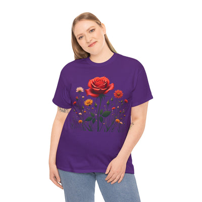 Wildflowers and a Red Rose, Graphic T-Shirts for Women, Floral Shirt, Womens Short Sleeve, Ladies Graphic Tees #5007TTS