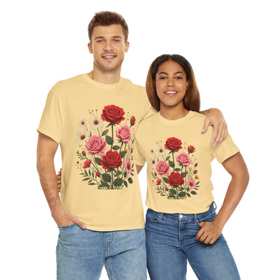Wildflowers and Pink & Red Roses, Graphic T-Shirts for Women, Floral Shirt, Womens Short Sleeve, Ladies Graphic Tees #5134TTS