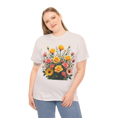 Wildflowers and Pink & Yellow Roses, Graphic T-Shirts for Women, Floral Shirt, Womens Short Sleeve, Ladies Graphic Tees #5141TTS
