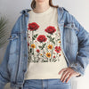 Wildflowers and Red Roses, Graphic T-Shirts for Women, Floral Shirt, Womens Short Sleeve, Ladies Graphic Tees #5034TTS