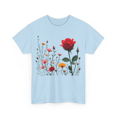 Wildflowers and a Red Rose, Graphic T-Shirts for Women, Floral Shirt, Womens Short Sleeve, Ladies Graphic Tees #5006TTS