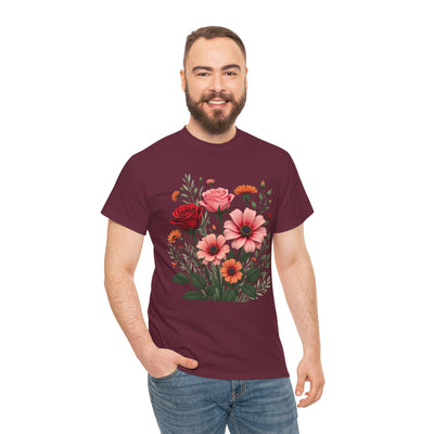 Wildflowers and Pink & Red Roses, Graphic T-Shirts for Women, Floral Shirt, Womens Short Sleeve, Ladies Graphic Tees #5133TTS