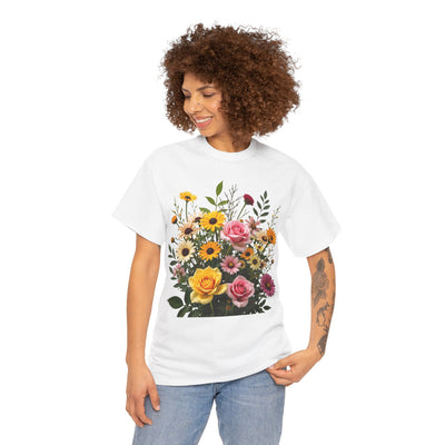 Wildflowers and Pink & Yellow Roses, Graphic T-Shirts for Women, Floral Shirt, Womens Short Sleeve, Ladies Graphic Tees #5150TTS