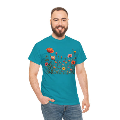 Wildflowers and Orange Roses, Graphic T-Shirts for Women, Floral Shirt, Womens Short Sleeve, Ladies Graphic Tees #5042TTS