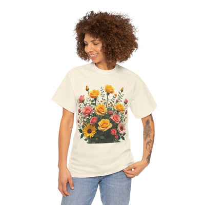 Wildflowers and Pink & Yellow Roses, Graphic T-Shirts for Women, Floral Shirt, Womens Short Sleeve, Ladies Graphic Tees #5141TTS