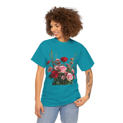Wildflowers and Red & Pink Roses, Graphic T-Shirts for Women, Floral Shirt, Womens Short Sleeve, Ladies Graphic Tees #5132TTS