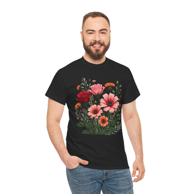 Wildflowers and Pink & Red Roses, Graphic T-Shirts for Women, Floral Shirt, Womens Short Sleeve, Ladies Graphic Tees #5133TTS