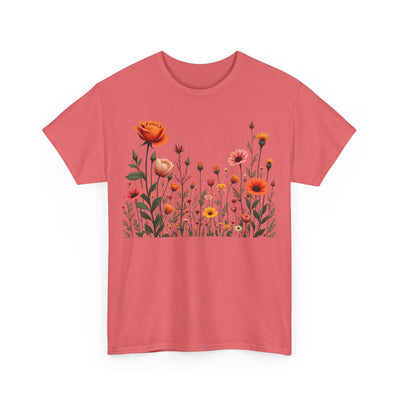 Wildflowers and Orange Roses, Graphic T-Shirts for Women, Floral Shirt, Womens Short Sleeve, Ladies Graphic Tees #5042TTS