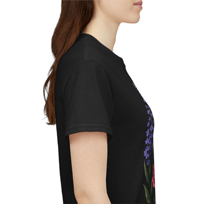 Wildflowers and Pink/Violet Roses, Graphic T-Shirts for Women, Floral Shirt, Womens Short Sleeve, Ladies Graphic Tees #5100TTS