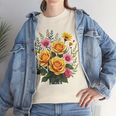 Wildflowers and Yellow Roses, Graphic T-Shirts for Women, Floral Shirt, Womens Short Sleeve, Ladies Graphic Tees #5135TTS