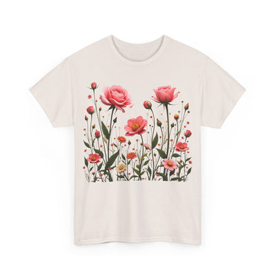 Wildflowers and Pink Roses, Graphic T-Shirts for Women, Floral Shirt, Womens Short Sleeve, Ladies Graphic Tees #5022TTS