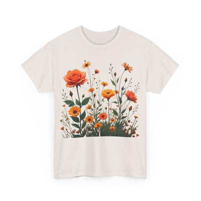 Wildflowers and Orange Roses, Graphic T-Shirts for Women, Floral Shirt, Womens Short Sleeve, Ladies Graphic Tees #5046TTS