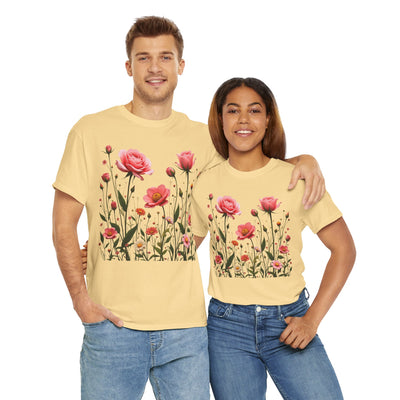 Wildflowers and Pink Roses, Graphic T-Shirts for Women, Floral Shirt, Womens Short Sleeve, Ladies Graphic Tees #5022TTS