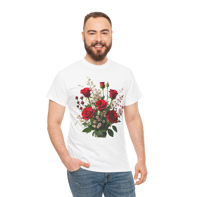 Wildflowers and Red Roses, Graphic T-Shirts for Women, Floral Shirt, Womens Short Sleeve, Ladies Graphic Tees #5130TTS