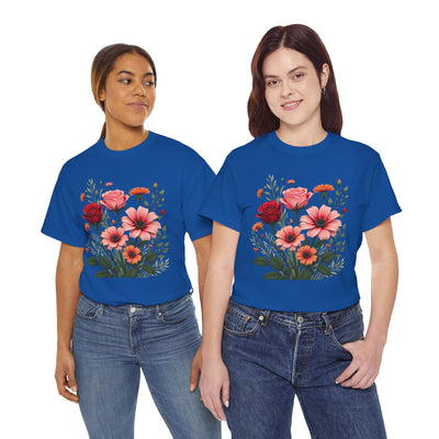 Wildflowers and Pink & Red Roses, Graphic T-Shirts for Women, Floral Shirt, Womens Short Sleeve, Ladies Graphic Tees #5133TTS