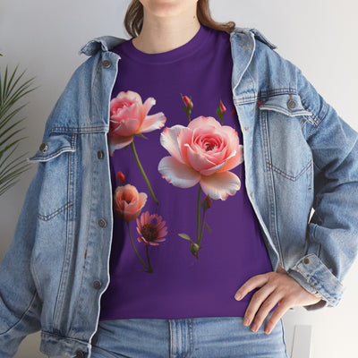 Wildflowers and Pink Roses, Graphic T-Shirts for Women, Floral Shirt, Womens Short Sleeve, Ladies Graphic Tees #5019TTS