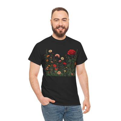 Wildflowers and a Red Rose, Graphic T-Shirts for Women, Floral Shirt, Womens Short Sleeve, Ladies Graphic Tees #5008TTS