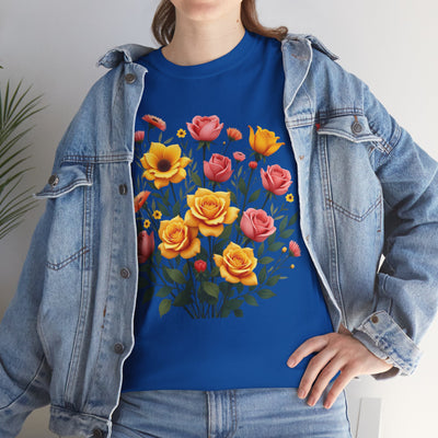 Wildflowers and Pink & Yellow Roses, Graphic T-Shirts for Women, Floral Shirt, Womens Short Sleeve, Ladies Graphic Tees #5139TTS