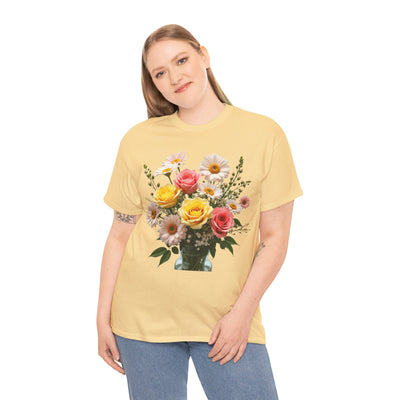 Wildflowers and Pink & Yellow Roses, Graphic T-Shirts for Women, Floral Shirt, Womens Short Sleeve, Ladies Graphic Tees #5136TTS