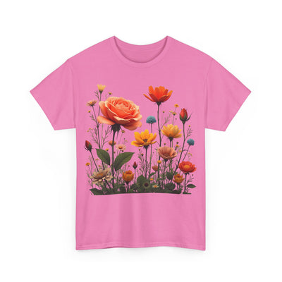 Wildflowers and Orange Roses, Graphic T-Shirts for Women, Floral Shirt, Womens Short Sleeve, Ladies Graphic Tees #5044TTS