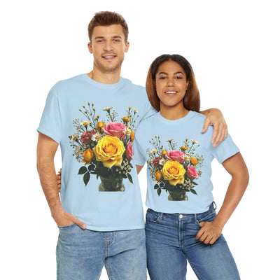 Wildflowers and Pink & Yellow Roses, Graphic T-Shirts for Women, Floral Shirt, Womens Short Sleeve, Ladies Graphic Tees #5143TTS