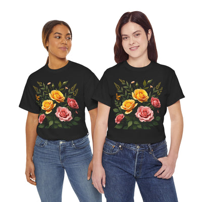 Wildflowers and Pink & Yellow Roses, Graphic T-Shirts for Women, Floral Shirt, Womens Short Sleeve, Ladies Graphic Tees #5149TTS