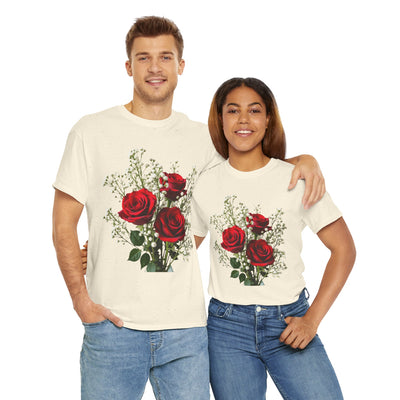 Wildflowers and Red Roses, Graphic T-Shirts for Women, Floral Shirt, Womens Short Sleeve, Ladies Graphic Tees #5127TTS