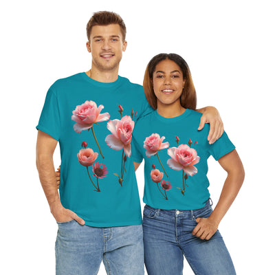Wildflowers and Pink Roses, Graphic T-Shirts for Women, Floral Shirt, Womens Short Sleeve, Ladies Graphic Tees #5019TTS