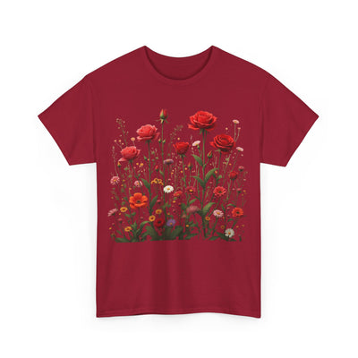 Wildflowers and Red Roses, Graphic T-Shirts for Women, Floral Shirt, Womens Short Sleeve, Ladies Graphic Tees #5035TTS