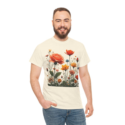 Wildflowers and Orange Roses, Graphic T-Shirts for Women, Floral Shirt, Womens Short Sleeve, Ladies Graphic Tees #5044TTS