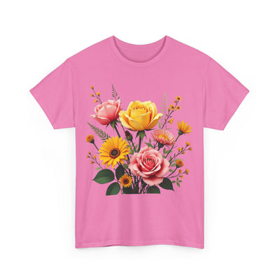 Wildflowers and Pink & Yellow Roses, Graphic T-Shirts for Women, Floral Shirt, Womens Short Sleeve, Ladies Graphic Tees #5146TTS