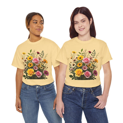 Wildflowers and Pink & Yellow Roses, Graphic T-Shirts for Women, Floral Shirt, Womens Short Sleeve, Ladies Graphic Tees #5150TTS