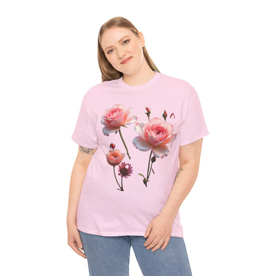 Wildflowers and Pink Roses, Graphic T-Shirts for Women, Floral Shirt, Womens Short Sleeve, Ladies Graphic Tees #5019TTS