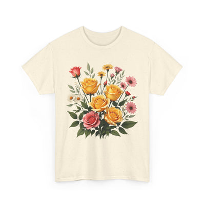 Wildflowers and Pink & Yellow Roses, Graphic T-Shirts for Women, Floral Shirt, Womens Short Sleeve, Ladies Graphic Tees #5137TTS