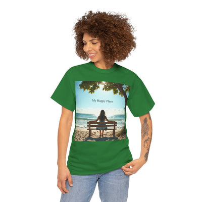 My Happy Place, Woman on Bench, Looking at Waves,Safe Place T-Shirt, Finding My Happy Place Top, Ocean Waves,#5003STS