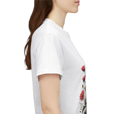 Wildflowers and Pink Roses, Graphic T-Shirts for Women, Floral Shirt, Womens Short Sleeve, Ladies Graphic Tees #5013TTS