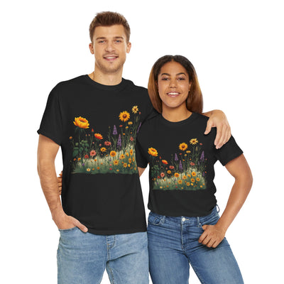Wildflowers and Yellow Roses, Graphic T-Shirts for Women, Floral Shirt, Womens Short Sleeve, Ladies Graphic Tees #5028TTS