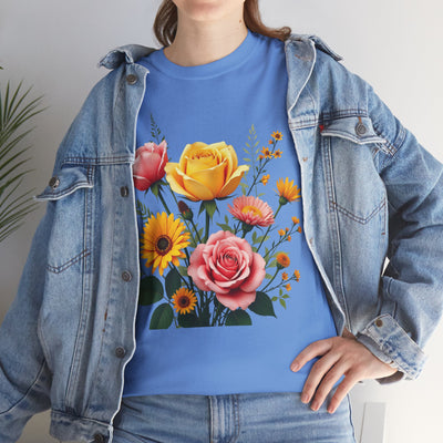 Wildflowers and Pink & Yellow Roses, Graphic T-Shirts for Women, Floral Shirt, Womens Short Sleeve, Ladies Graphic Tees #5146TTS