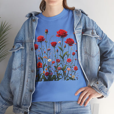 Wildflowers and Red Roses, Graphic T-Shirts for Women, Floral Shirt, Womens Short Sleeve, Ladies Graphic Tees #5035TTS