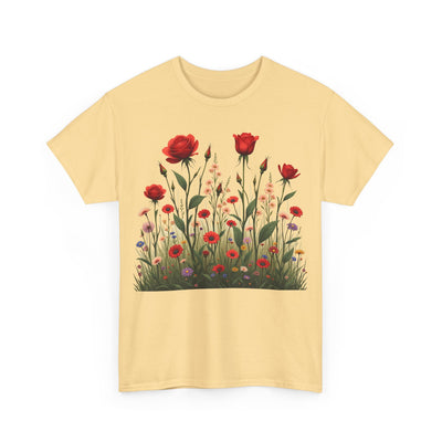Wildflowers and Red Roses, Graphic T-Shirts for Women, Floral Shirt, Womens Short Sleeve, Ladies Graphic Tees #5032TTS