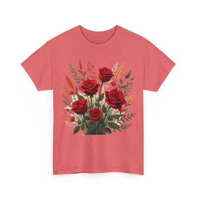Wildflowers and Red Roses, Graphic T-Shirts for Women, Floral Shirt, Womens Short Sleeve, Ladies Graphic Tees #5129TTS
