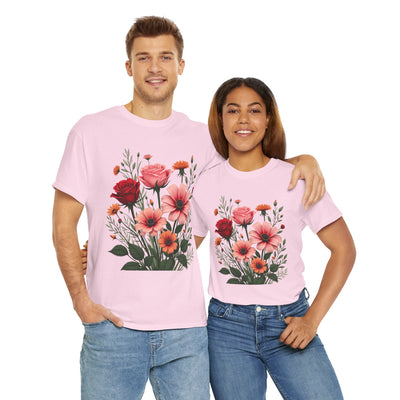 Wildflowers and Pink & Red Roses, Graphic T-Shirts for Women, Floral Shirt, Womens Short Sleeve, Ladies Graphic Tees #5133TTS