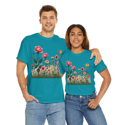 Wildflowers and Pink Roses, Graphic T-Shirts for Women, Floral Shirt, Womens Short Sleeve, Ladies Graphic Tees #5020TTS