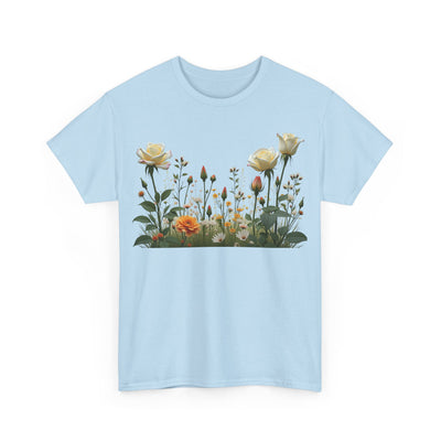 Wildflowers and White Roses, Graphic T-Shirts for Women, Floral Shirt, Womens Short Sleeve, Ladies Graphic Tees #5039TTS