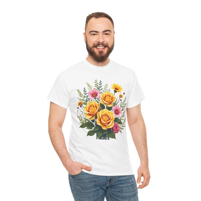 Wildflowers and Yellow Roses, Graphic T-Shirts for Women, Floral Shirt, Womens Short Sleeve, Ladies Graphic Tees #5135TTS