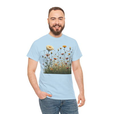 Wildflowers and White Roses, Graphic T-Shirts for Women, Floral Shirt, Womens Short Sleeve, Ladies Graphic Tees #5041TTS