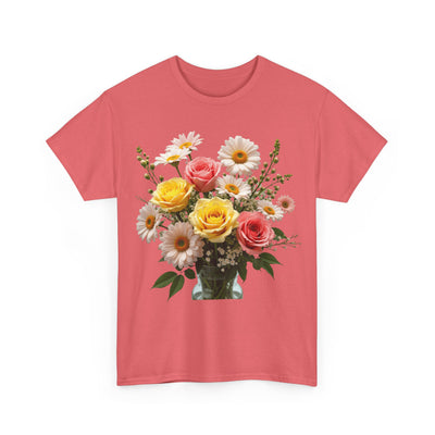 Wildflowers and Pink & Yellow Roses, Graphic T-Shirts for Women, Floral Shirt, Womens Short Sleeve, Ladies Graphic Tees #5136TTS
